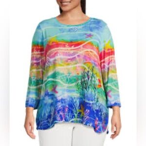 NWT Ali Miles Plus Sz 1X Print Knit Popover Tunic 3/4 Sleeves Abstract Multi